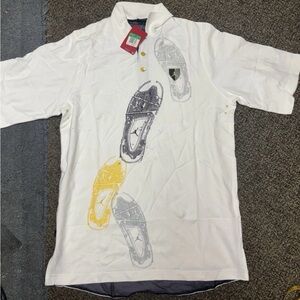 Y2K Vintage 2005Men's White Polo Shirt with Yellow & Gray Accents Size XL